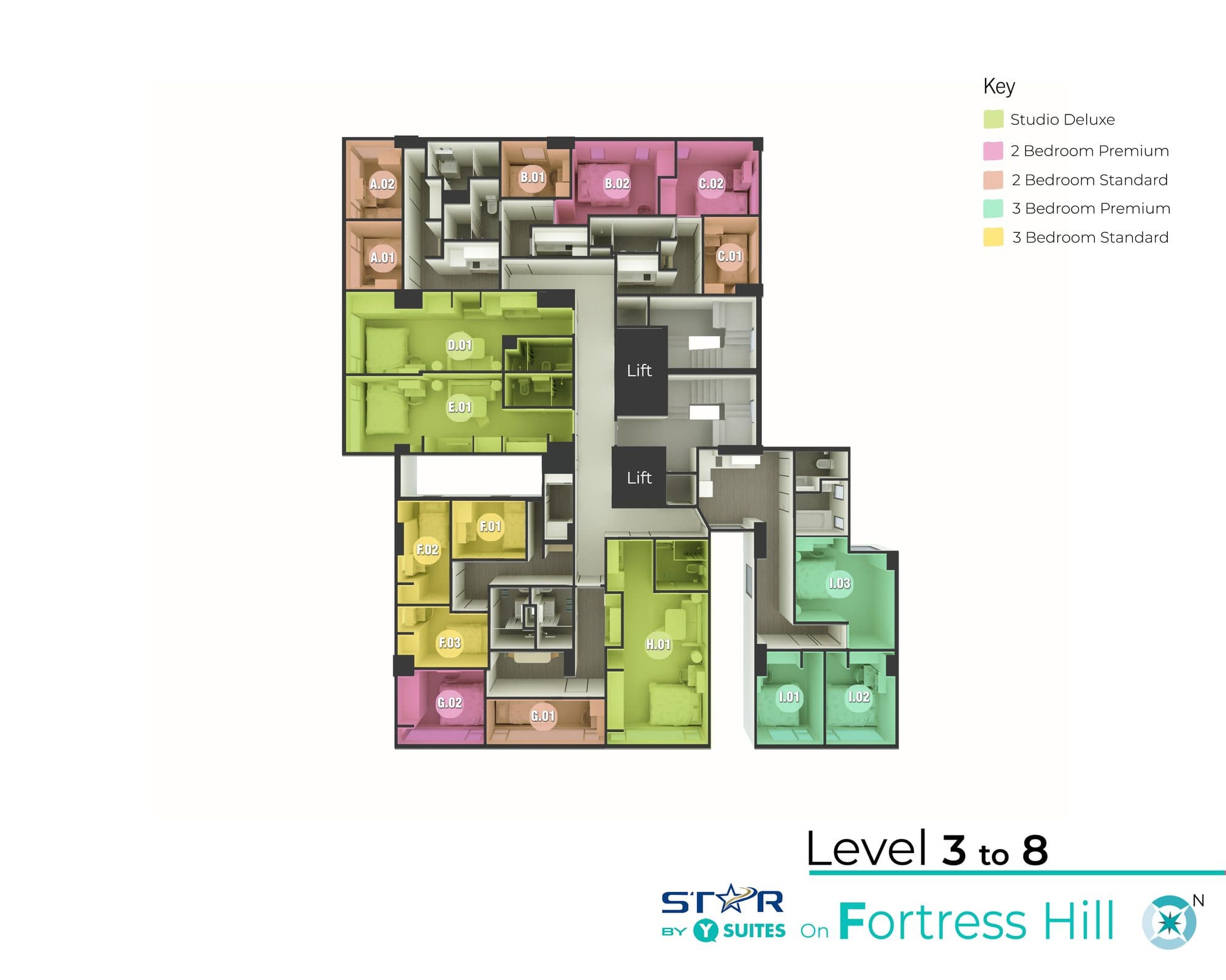 Levels 3–8 floor plan
